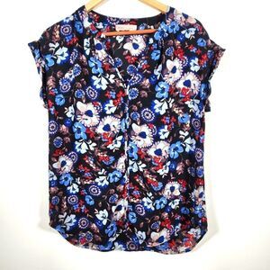 Philosophy Black Floral Women's Short Sleeve Lightweight Blouse Size Small